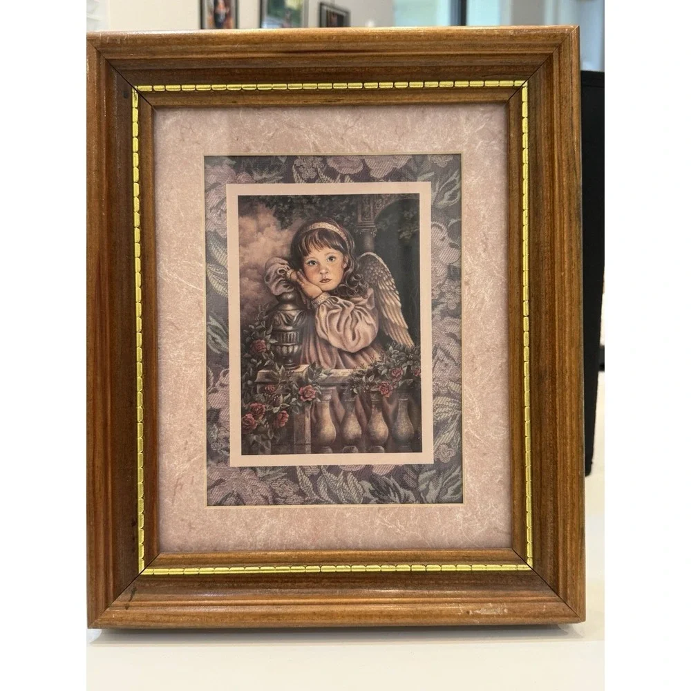Vtg Home Interiors Angel Unaware Framed Print Donna Richardson Floral Matting